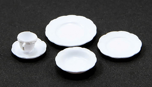 Dollhouse Miniature One Place Setting, 5Pc/White